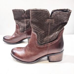 DIBA TRUE West Haven Pull-on Ankle Boot Women's 7 Brown Leather Serpent 2" Heel